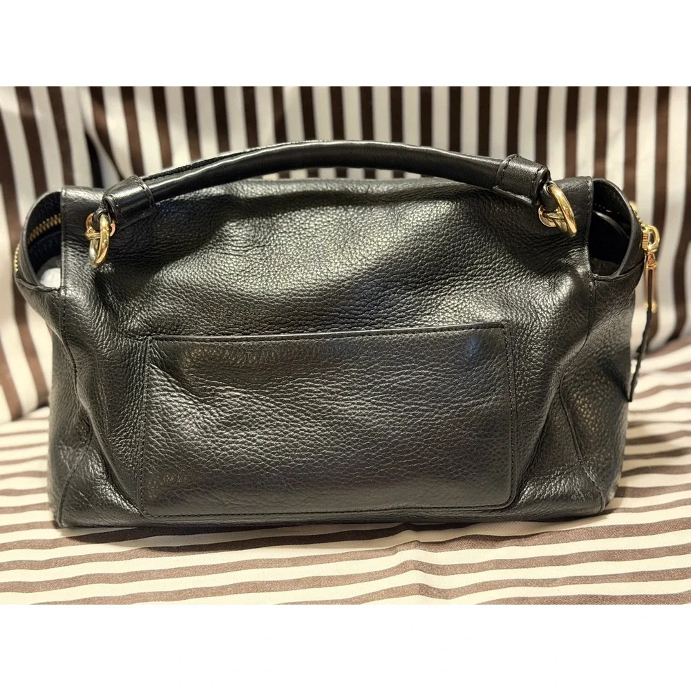 Henri Bendel Black Pebbled Leather Satchel & Shoulder Bag Gold Hardware
